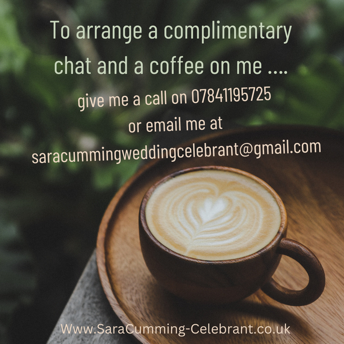 A cup of coffee, with a welcome notice, offering a free no obligation chat